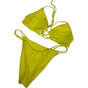 Axil Swim Yellow Triangle High Waisted Cheeky Tie Back Matching Bikini XS